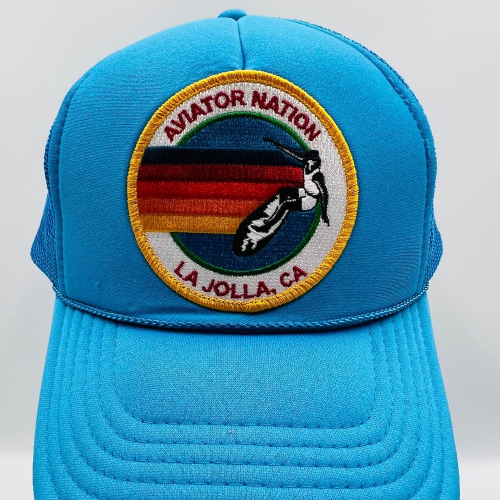 Aviator Nation La Jolla, CA Trucker hat in neon blue with Surfer 💗🏄